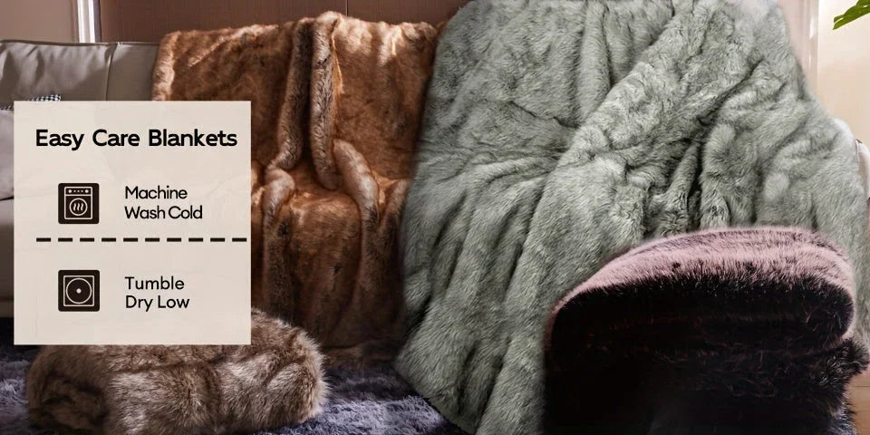 Faux Fur Blanket - Super Soft 1000gsm 60x80, angled view - House Of Avana