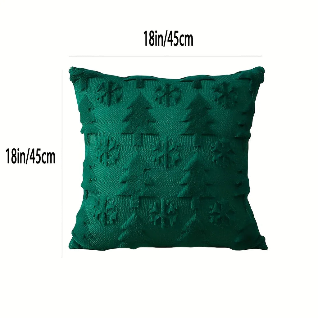 Faux Wool Christmas Tree Throw Pillow Covers, 45.72x45.72 Cm, Snowflake Design - House Of Avana