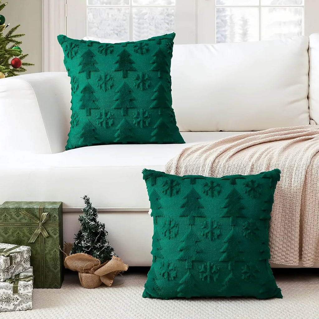 Faux Wool Christmas Tree Throw Pillow Covers, 45.72x45.72 Cm, Snowflake Design - House Of Avana