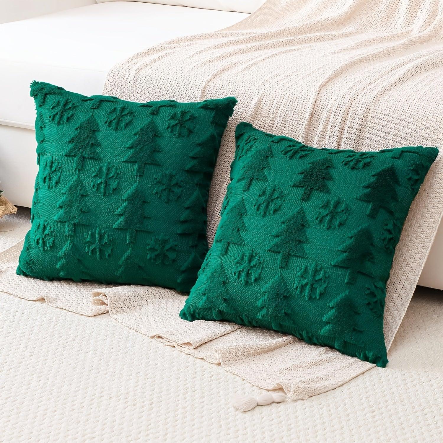 Faux Wool Christmas Tree Throw Pillow Covers, 45.72x45.72 Cm, Snowflake Design - House Of Avana