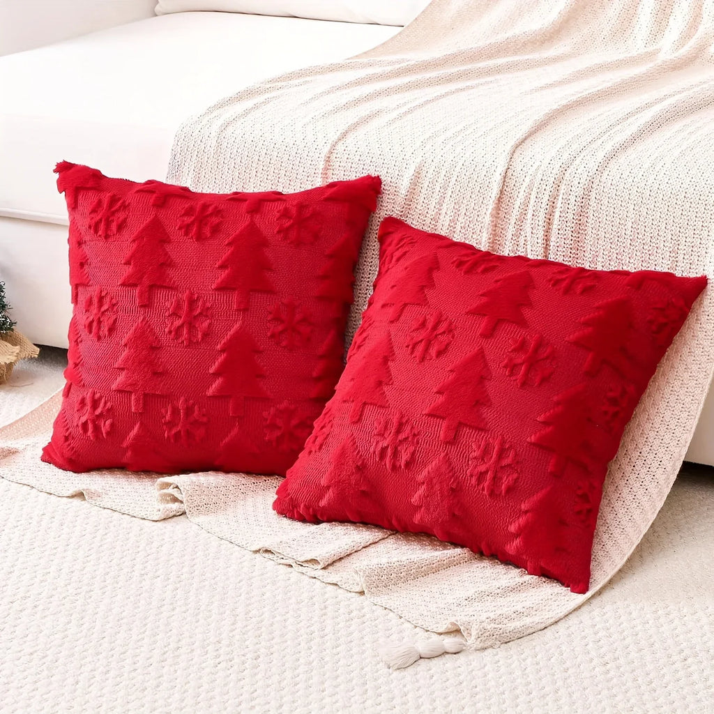 Faux Wool Christmas Tree Throw Pillow Covers, 45.72x45.72 Cm, Snowflake Design - House Of Avana