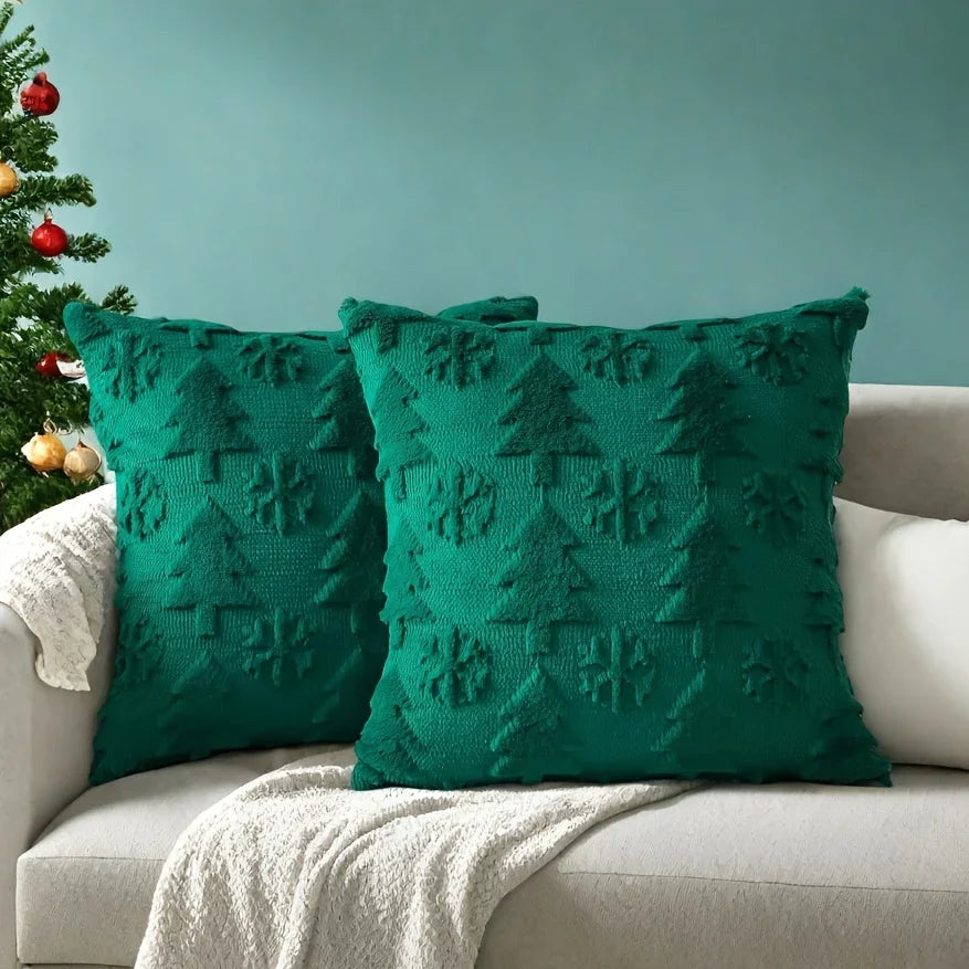 Faux Wool Christmas Tree Throw Pillow Covers, 45.72x45.72 Cm, Snowflake Design - House Of Avana