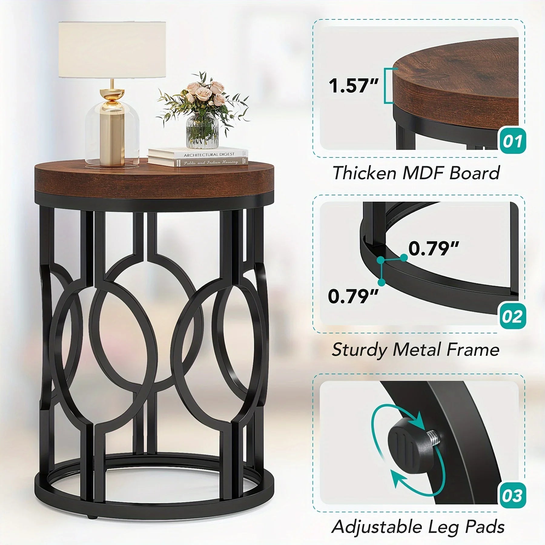 Round Metal Frame Accent End Table - House Of Avana