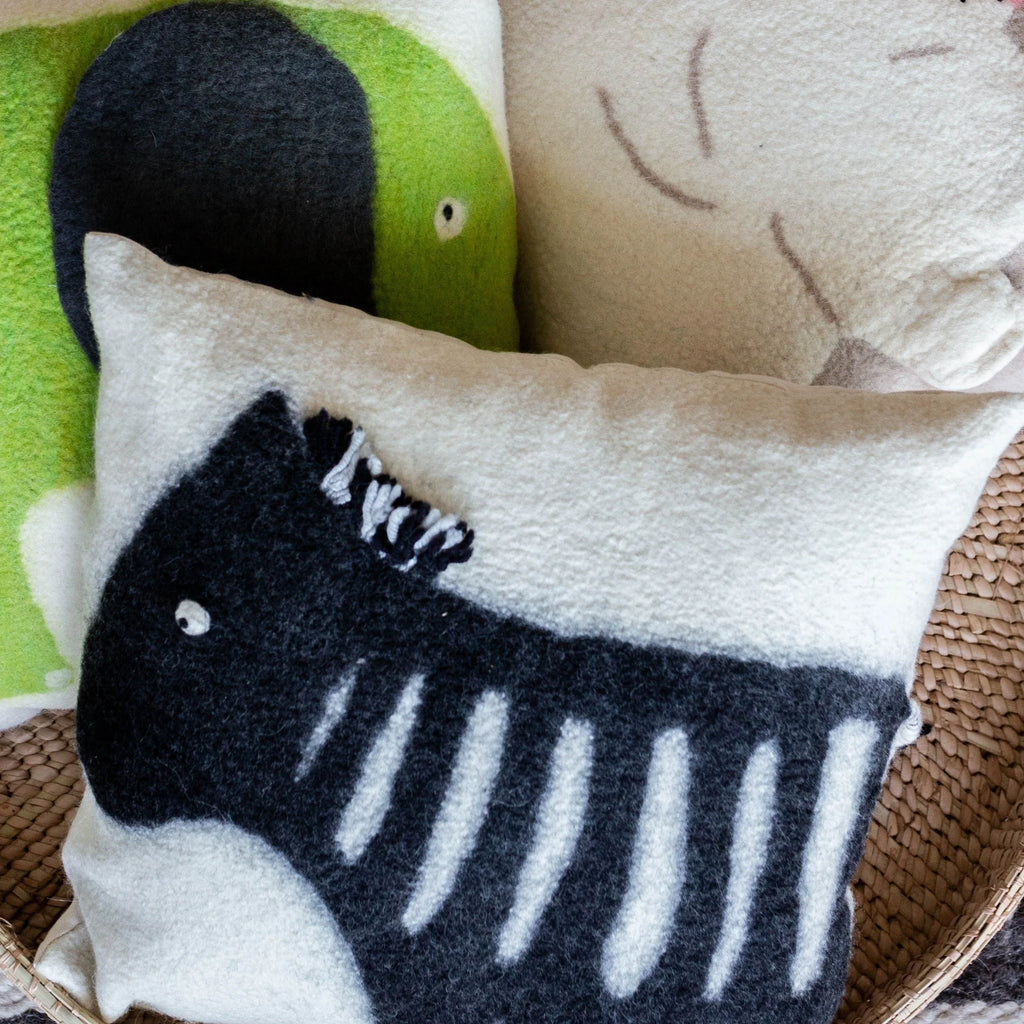 African Modern Boho Felted Decorative Pillow: Animal Zebra Jungle Wool Throw Pillow - House Of Avana