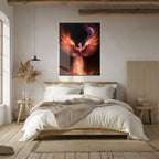 Fiery Phoenix Glass Wall Art – Rebirth & Flame Fantasy UV Print Design-KAFCD027 Peony Atelier