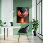 Fiery Phoenix Glass Wall Art – Rebirth & Flame Fantasy UV Print Design-KAFCD027 Peony Atelier