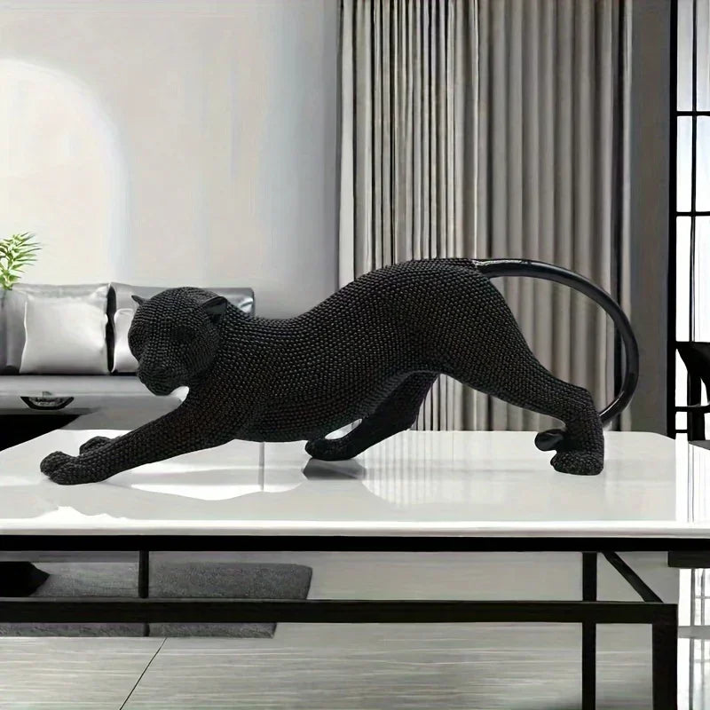 Artful Rhinestone Leopard Figurine Statue, close-up view - House Of Avana
