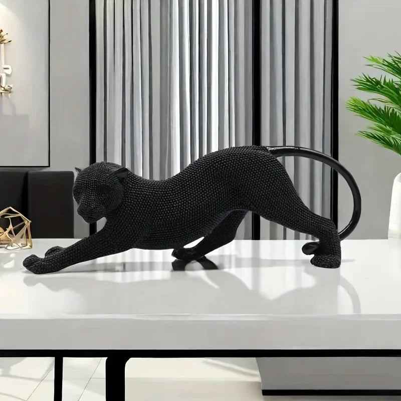 Artful Rhinestone Leopard Figurine Statue, angled view - House Of Avana