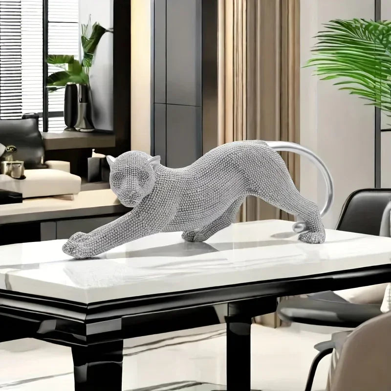 Artful Rhinestone Leopard Figurine Statue, angled view - House Of Avana