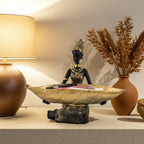 African woman figurine with golden trinket tray, bronze resin décor - House of Avana [[SKU:HOA-KAC-006]]