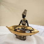 Figurine - Golden African Tray, angled view - House Of Avana