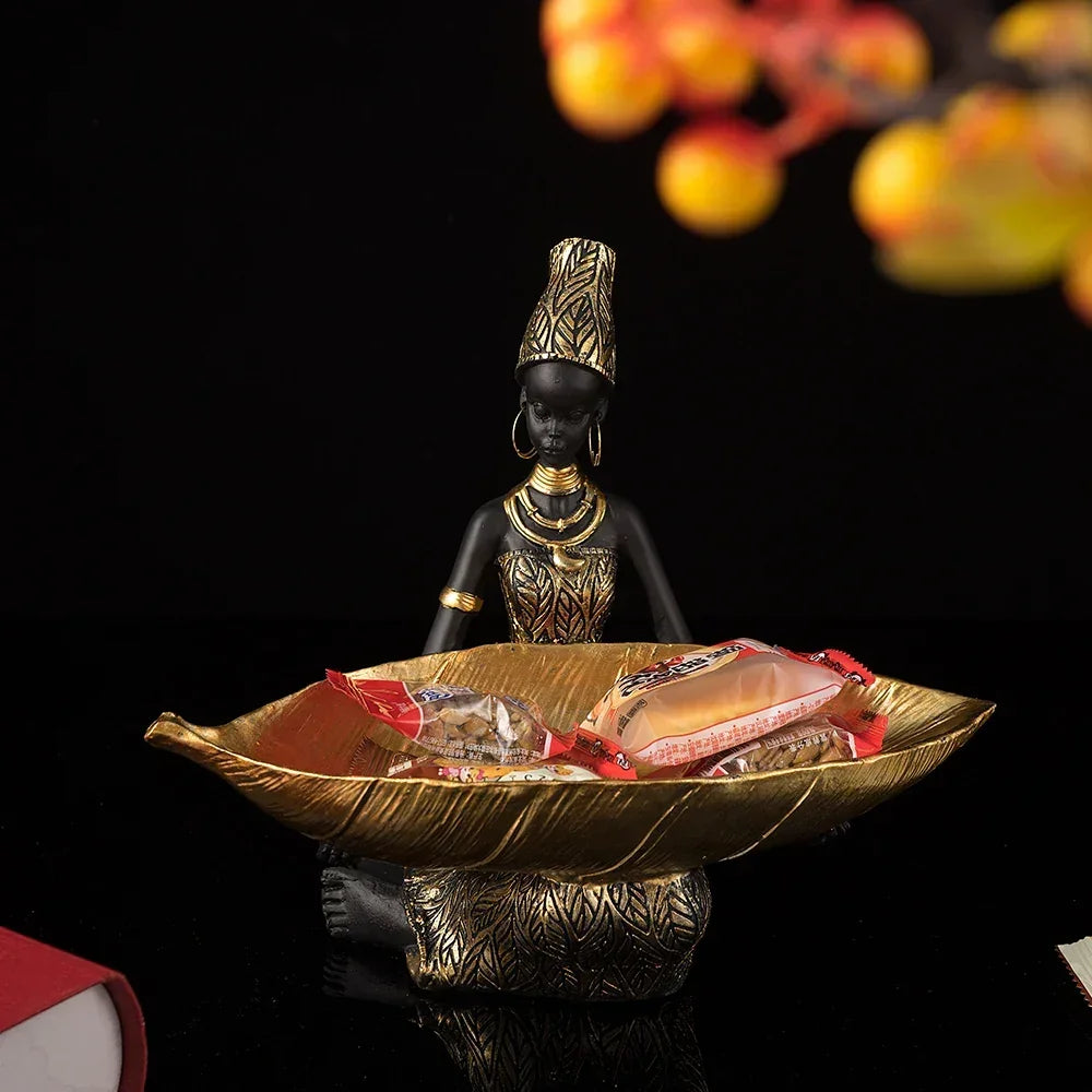Figurine - Golden African Tray, close-up view - House Of Avana