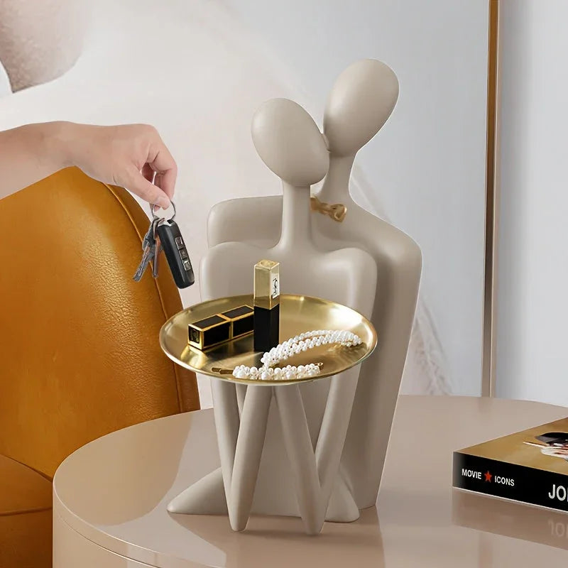 Modern Abstract Couple Figurine Key Tray - Resin Jewelry Holder & Home Decor, Perfect for Entryway, Wedding Gift, and Holiday Celebrations, Entrance, Desktop Decor, Shape, Modern Style, Art Theme House Of Avana