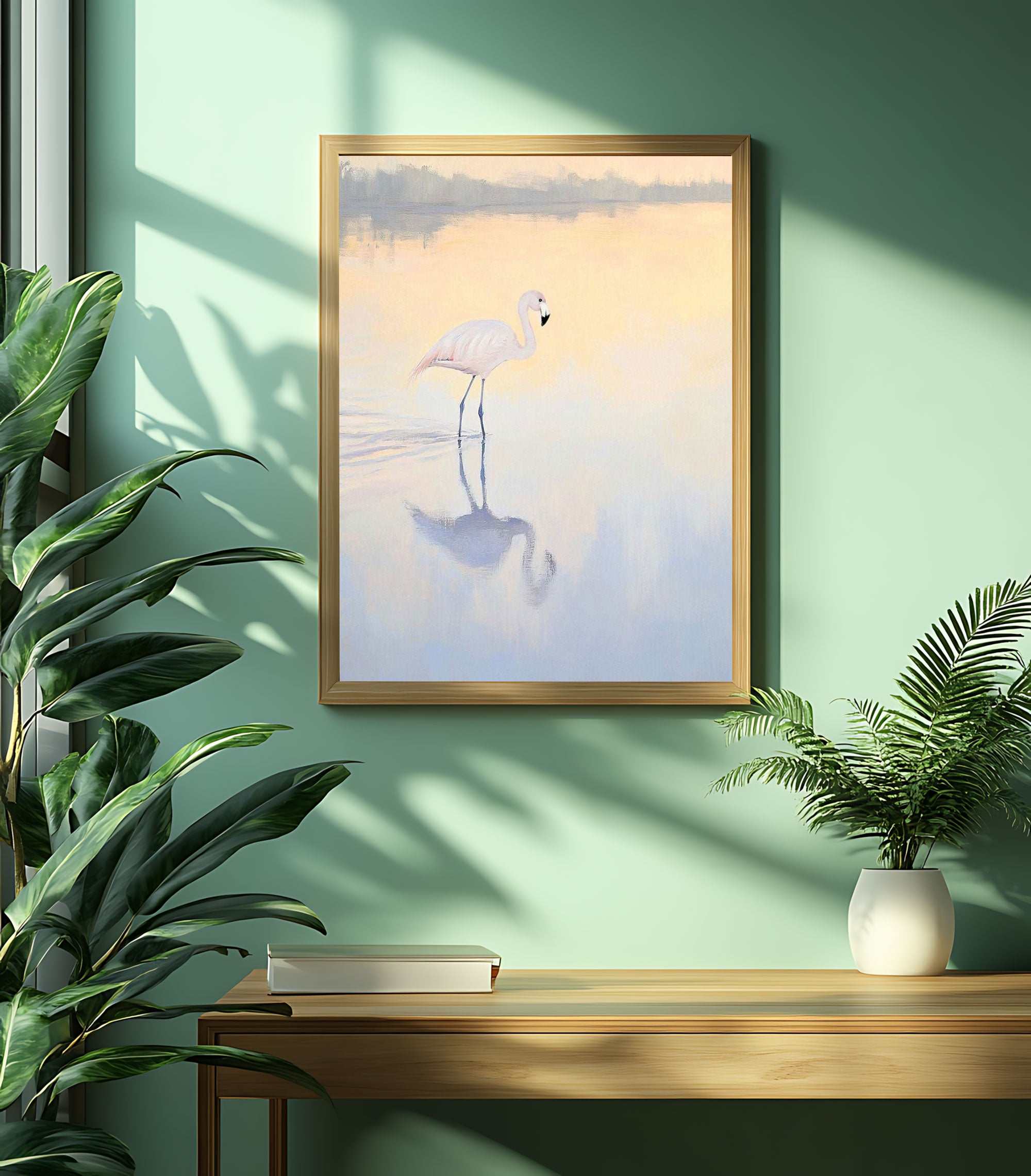 Flamingo at Dawn II Art Print – Elegant & Serene Wall Decor