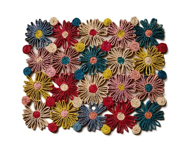 Fleur Raffia placemat, Multicolor Flowers woven tabletop