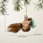 Flocked Fabric Christmas Ornaments - S Squirrel Tree Decor with Pine Cones & Red Berries - House Of Avana [[SKU:HOA-SCU-230]]