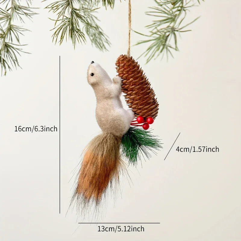 Flocked Fabric Christmas Ornaments - S Squirrel Tree Decor with Pine Cones & Red Berries - House Of Avana [[SKU:HOA-SCU-230]]