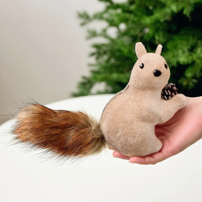 Flocked Fabric Christmas Ornaments - S Squirrel Tree Decor with Pine Cones & Red Berries - House Of Avana [[SKU:HOA-SCU-230]]