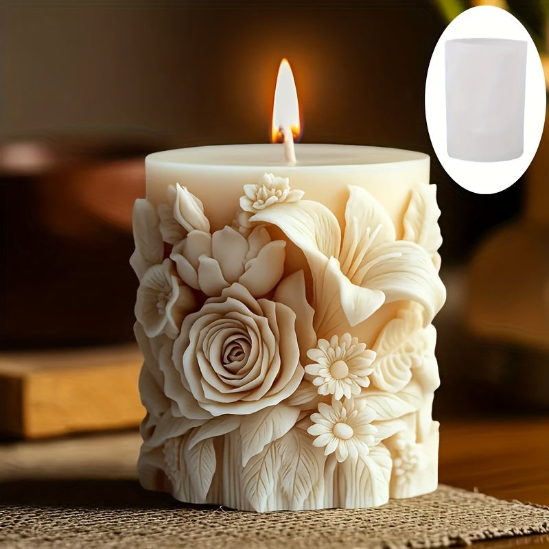 Reusable Silicone Candle Molds with Intricate Rose & Lily Floral Patterns - Non-Stick DIY Scented Candles, Handmade Soaps & Home Decor Crafts | Multi-Size Layered Flower Design, Durable & Easy Clean Mold for Aromatherapy Gift House Of Avana