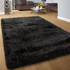 Fluffy Rug Shaggy for Living Room Soft & Shimmering - Black, front view - House Of Avana