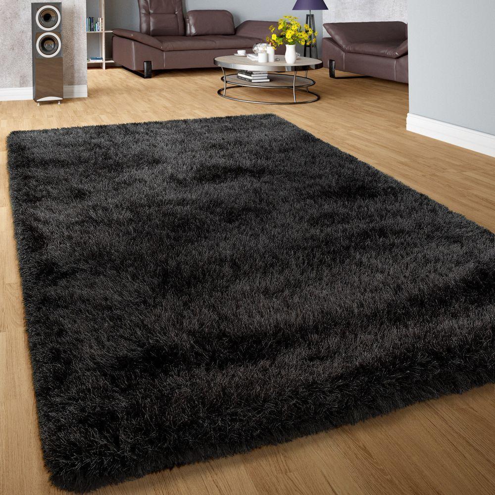 Fluffy Rug Shaggy for Living Room Soft & Shimmering - Black, front view - House Of Avana