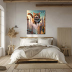 Flying Happy Cat Glass Wall Art – Fantasy City Adventure UV Print-KAFCD058 Peony Atelier