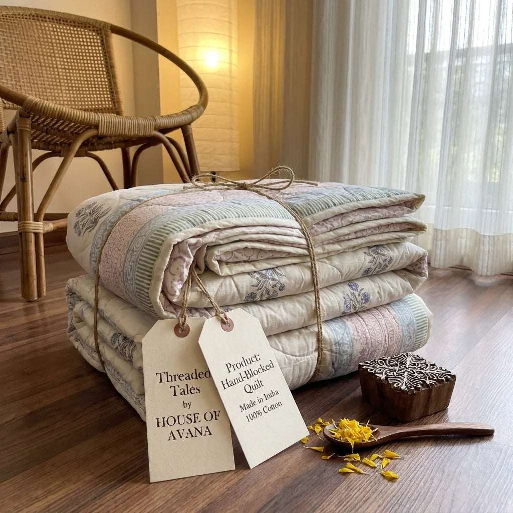 Cream & Burgundy Slate Jaipur Indian hand block print floral quilted comforter | Jaipur Indian hand block print cotton muslin quilted comforter | Sanganer floral block print bedding | Queen King size quilt India | House of Avana [[SKU:HOA-COM-BGSL-027-Q]]
