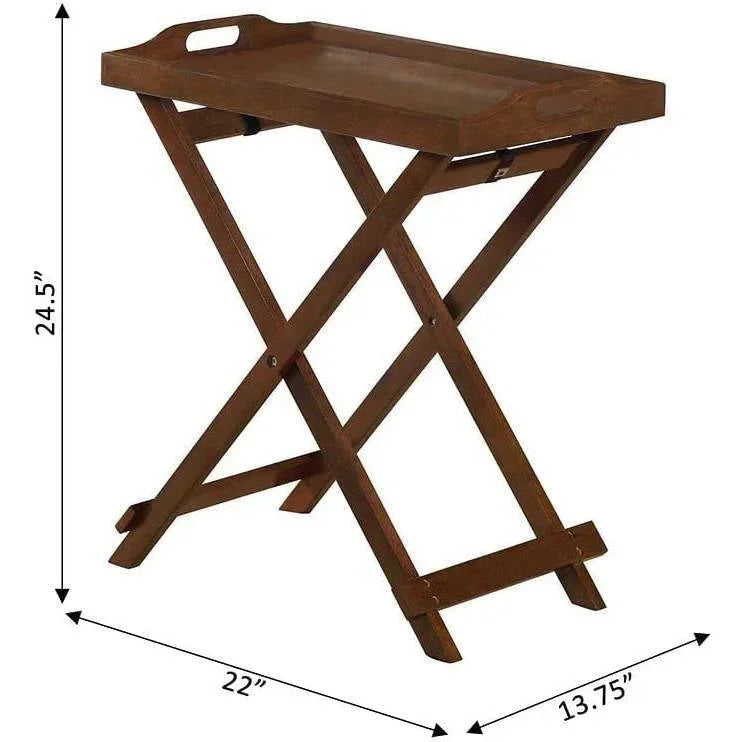 Folding TV Tray Bedside Table in Dark Brown Espresso Wood Finish