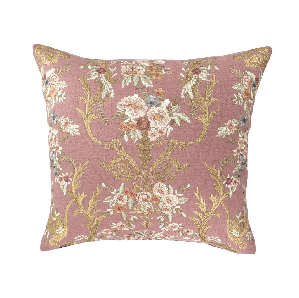 Fontainebleau Embroidered Linen Pillow Cover, 18 x 18