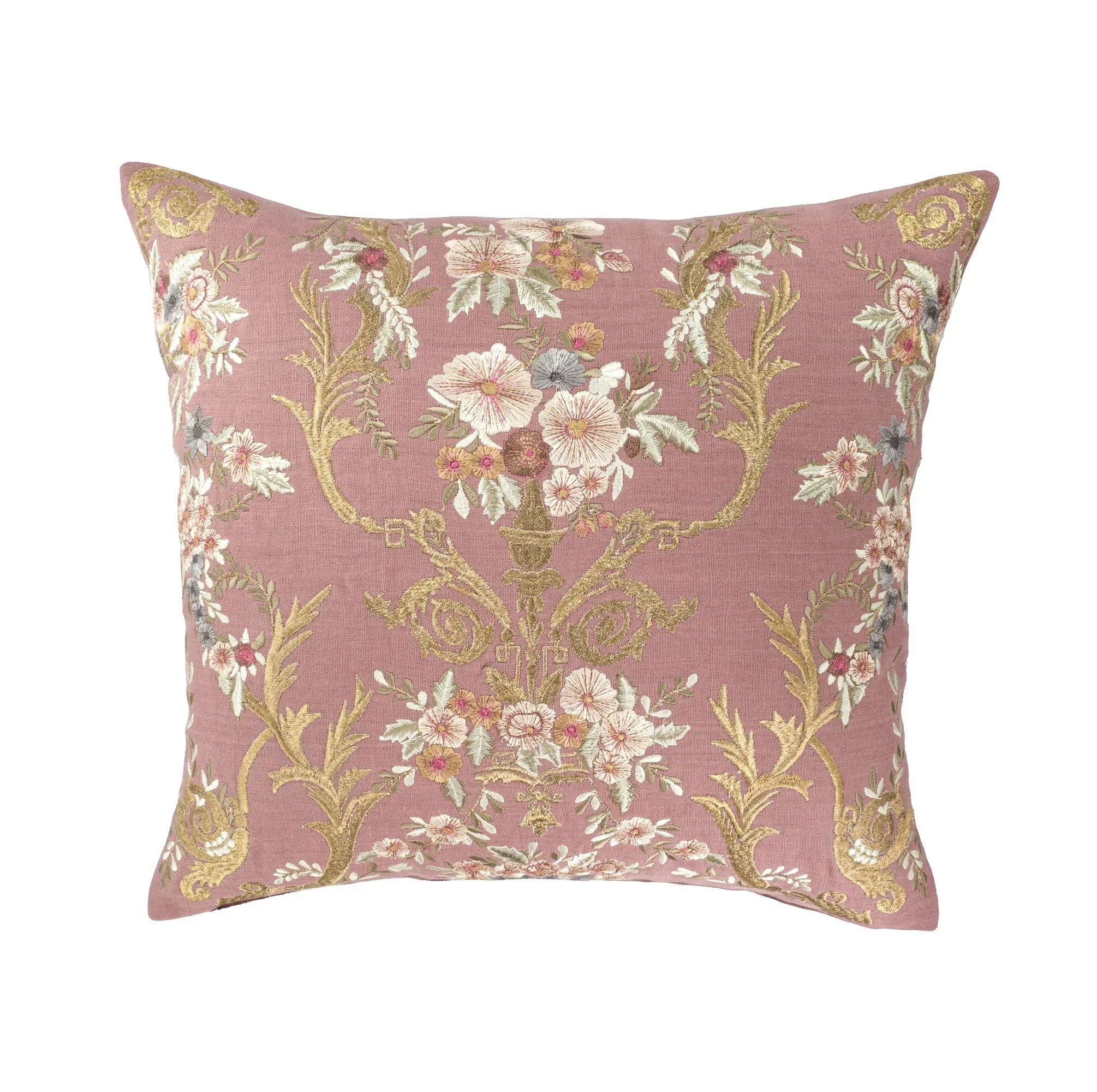 Fontainebleau Embroidered Linen Throw Pillow Cover, 18 x 18