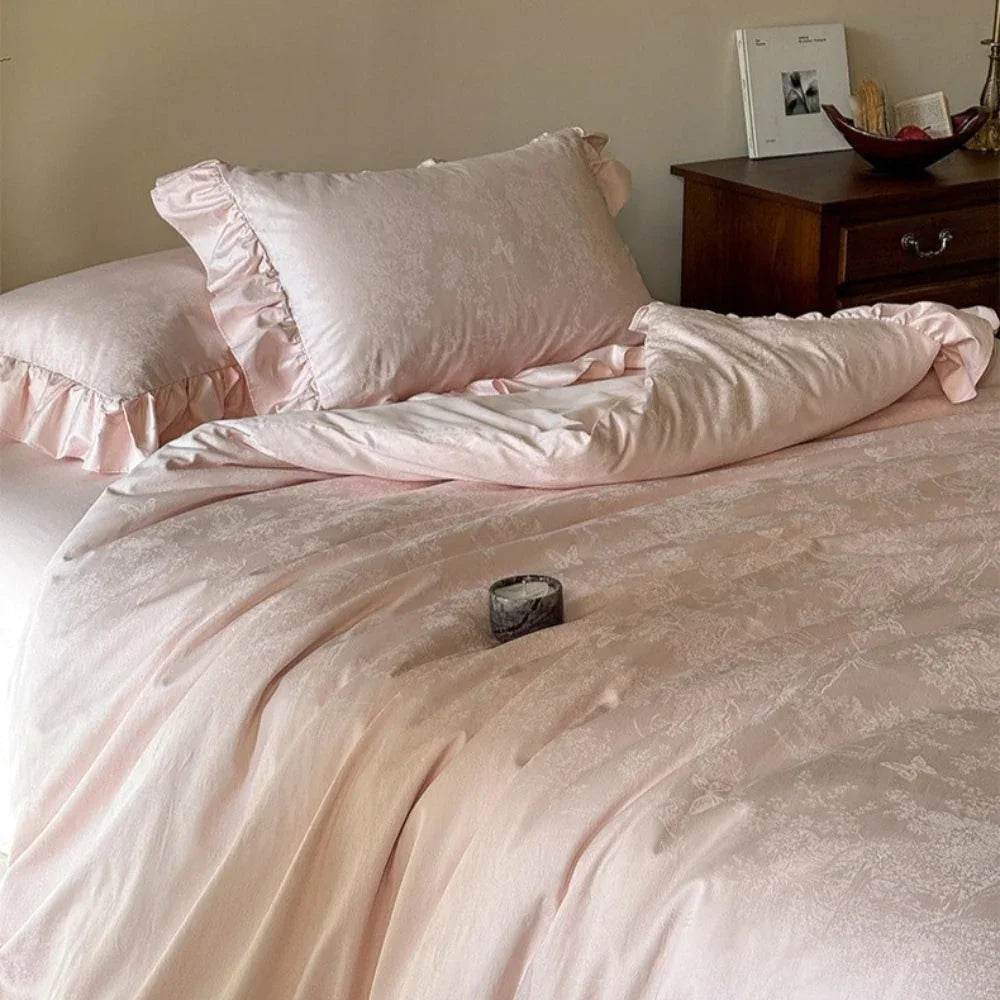 Elise French Lace Jacquard Satin Bedding Set / Dark Gray Ever Lasting