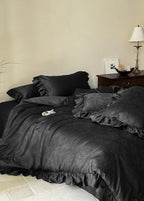 Elise French Lace Jacquard Satin Bedding Set / Dark Gray Ever Lasting