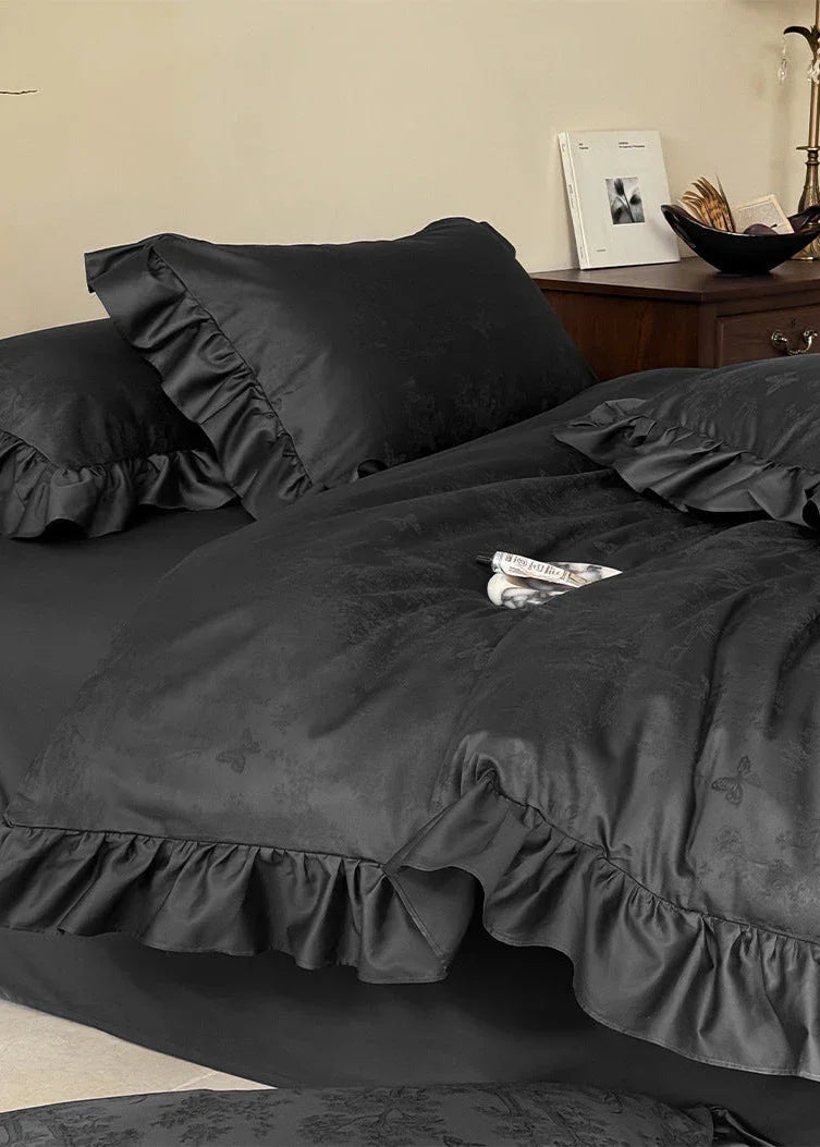 Elise French Lace Jacquard Satin Bedding Set / Dark Gray Ever Lasting