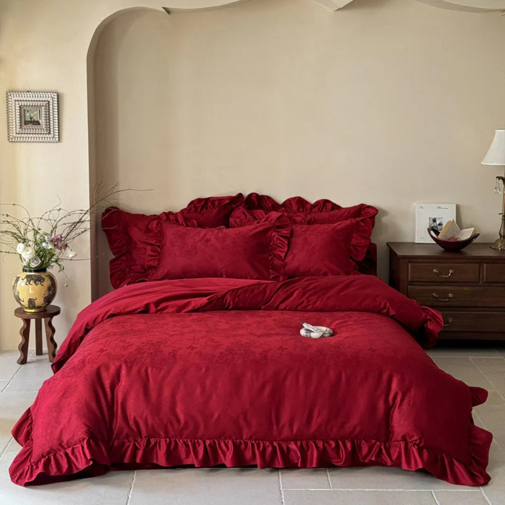 Elise French Lace Jacquard Satin Bedding Set / Dark Gray Ever Lasting