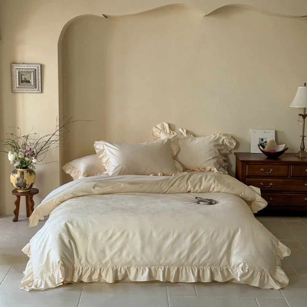 Elise French Lace Jacquard Satin Bedding Set / Dark Gray Ever Lasting