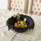 Fringed Skirt Black Decorative Karakul Wool and Mohair Bowl Kanju Interiors