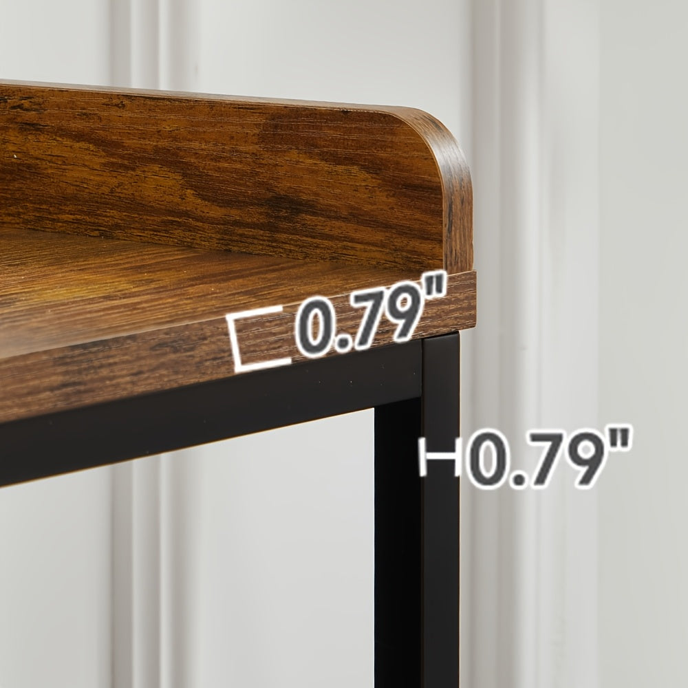 70.9" Extra Long Industrial Console Table, 3-Tier Rustic Metal & Wooden Display Rack, Heavy Duty Storage Shelves with Built-In Outlets, Vintage Entryway or Office Table, 54.3 lbs, Marble White or Rustic Finish, Entryway Furni House Of Avana
