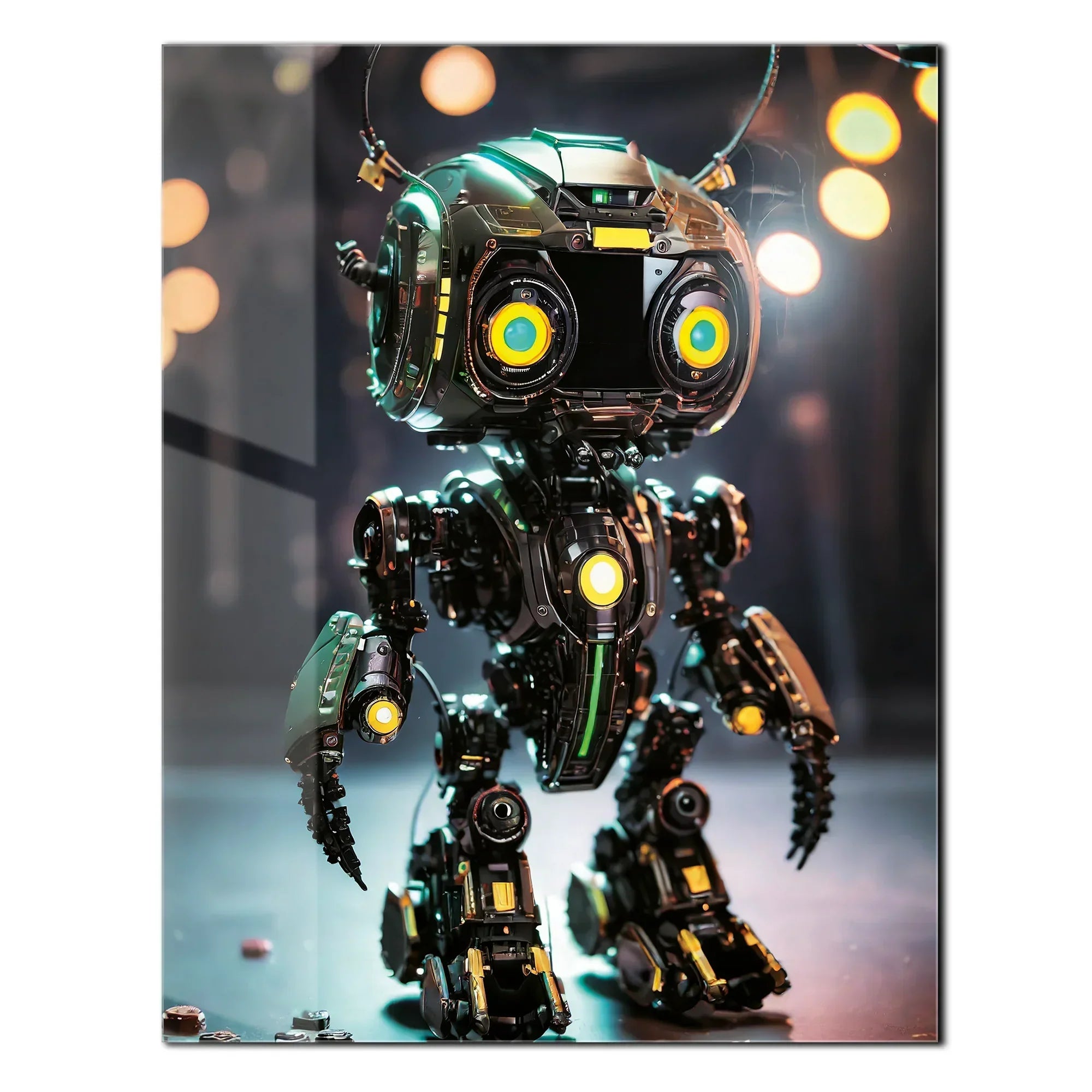 Futuristic Neon-Eyed Robot Character – UV Printed Glass Wall Art - KAFCD105 Peony Atelier