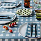Blue Cross-Hatch Tablecloth www.goldie-home.com