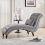 Grey Linen Upholstered Armless Chaise Lounge Chair with Pillow