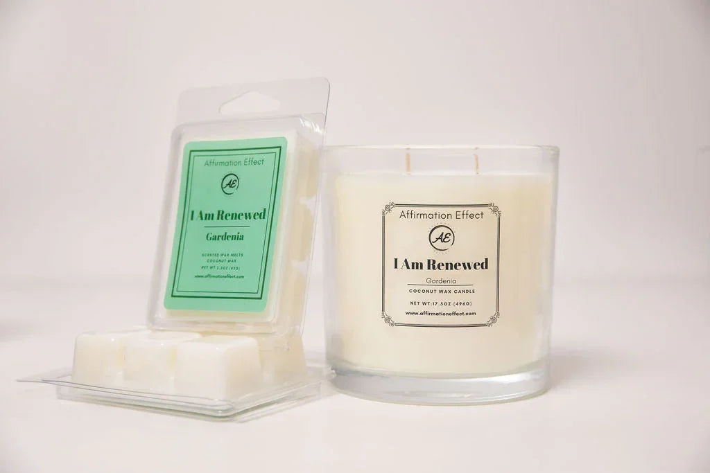 Gardenia "i Am Renewed" Affirmation Candle - 17.5 Oz, back view - House Of Avana