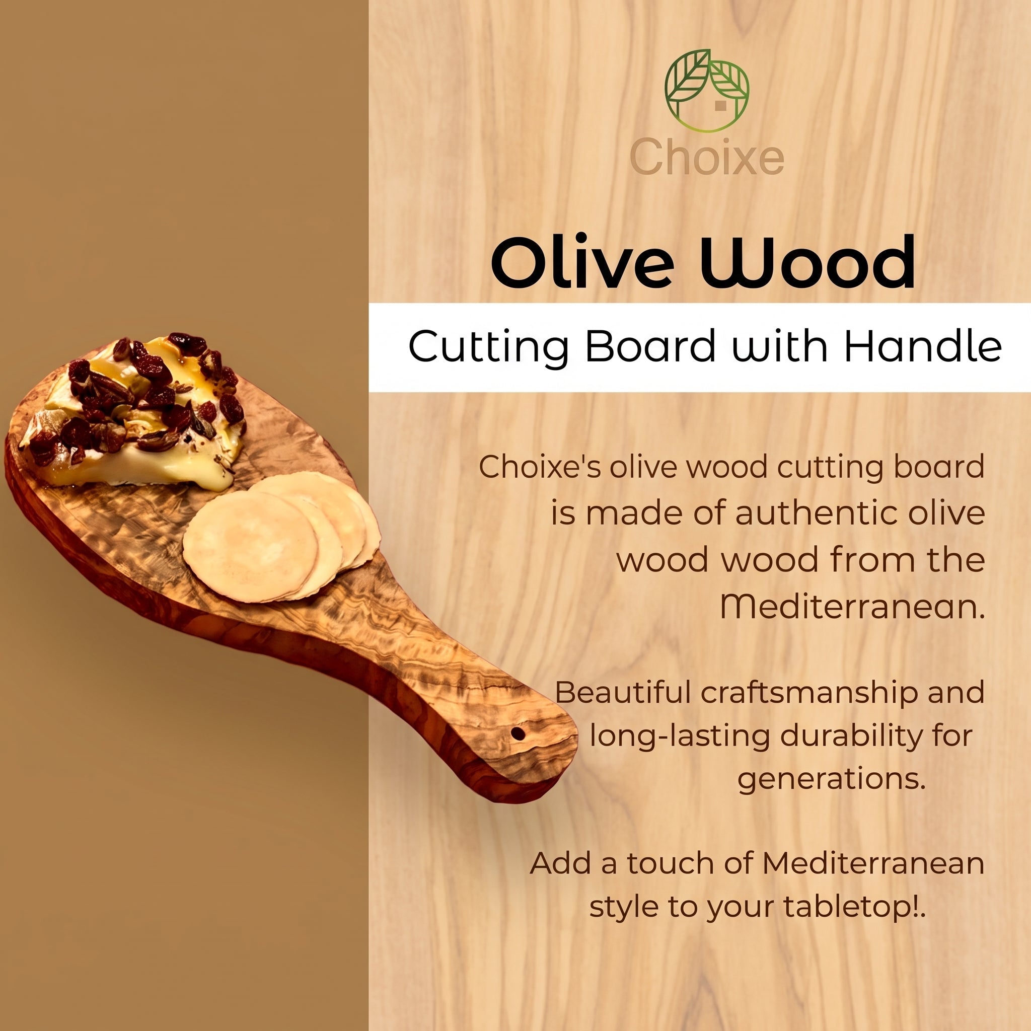 Original Olive Wood Cutting Board with Handle