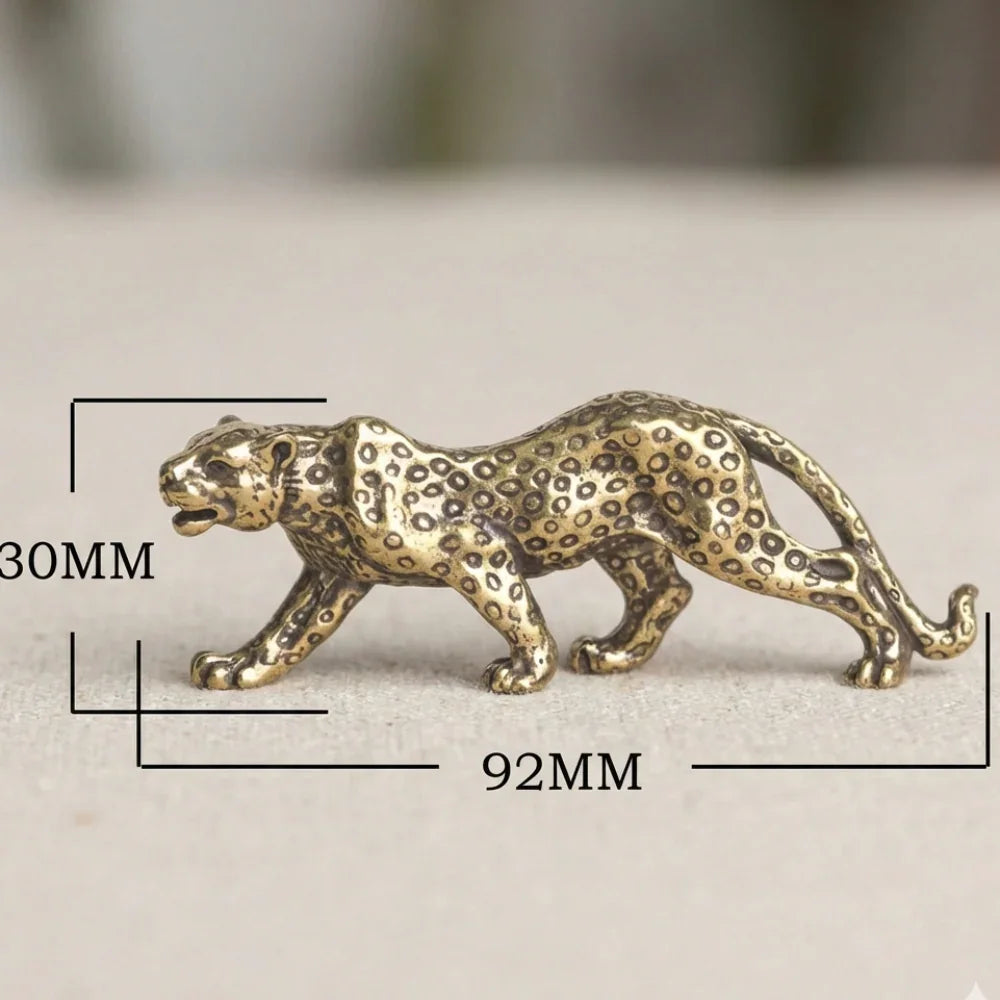 Retro Brass Miniature Leopard Figurine Tabletop