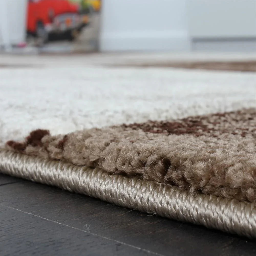 Geometric Designer Rug with Contour Cut - Brown Cream, side view - House Of Avana