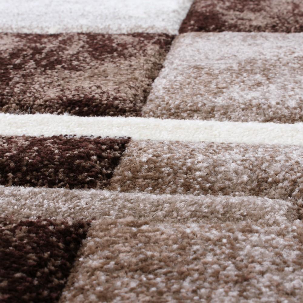 Geometric Designer Rug with Contour Cut - Brown Cream, detail shot - House Of Avana