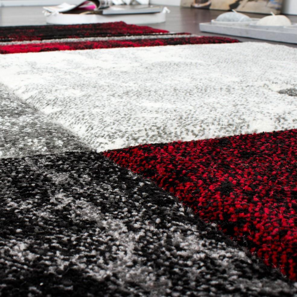 Geometric Designer Rug with Contour Cut - Gey Red - House Of Avana