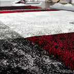 Geometric Designer Rug with Contour Cut - Gey Red - House Of Avana