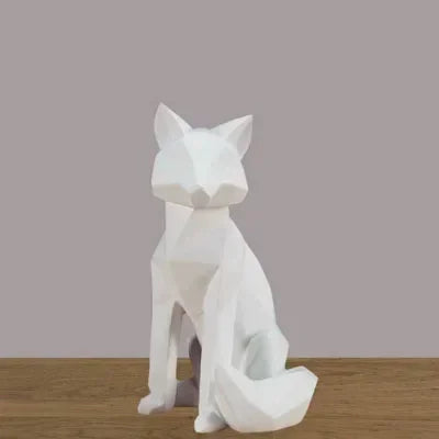 Metal Fox Sculpture - Geometric Gold, angled view - House Of Avana