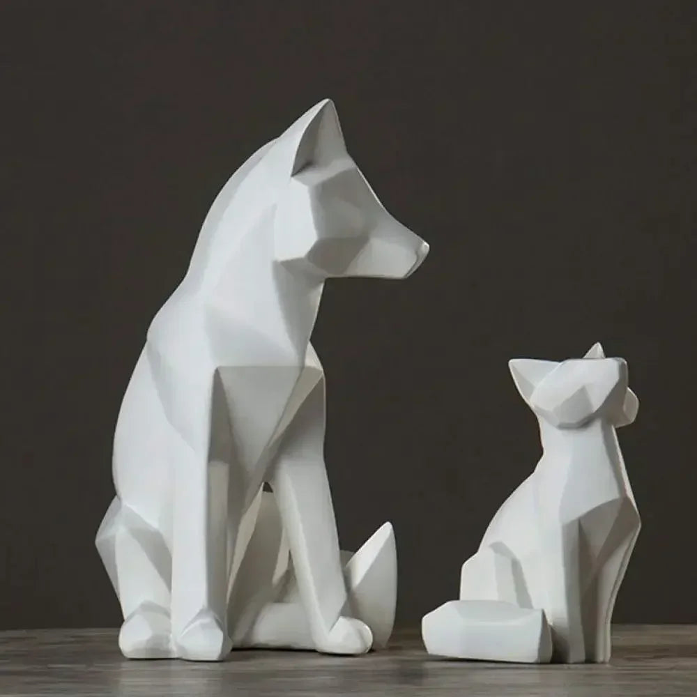 Metal Fox Sculpture - Geometric Gold, front view - House Of Avana