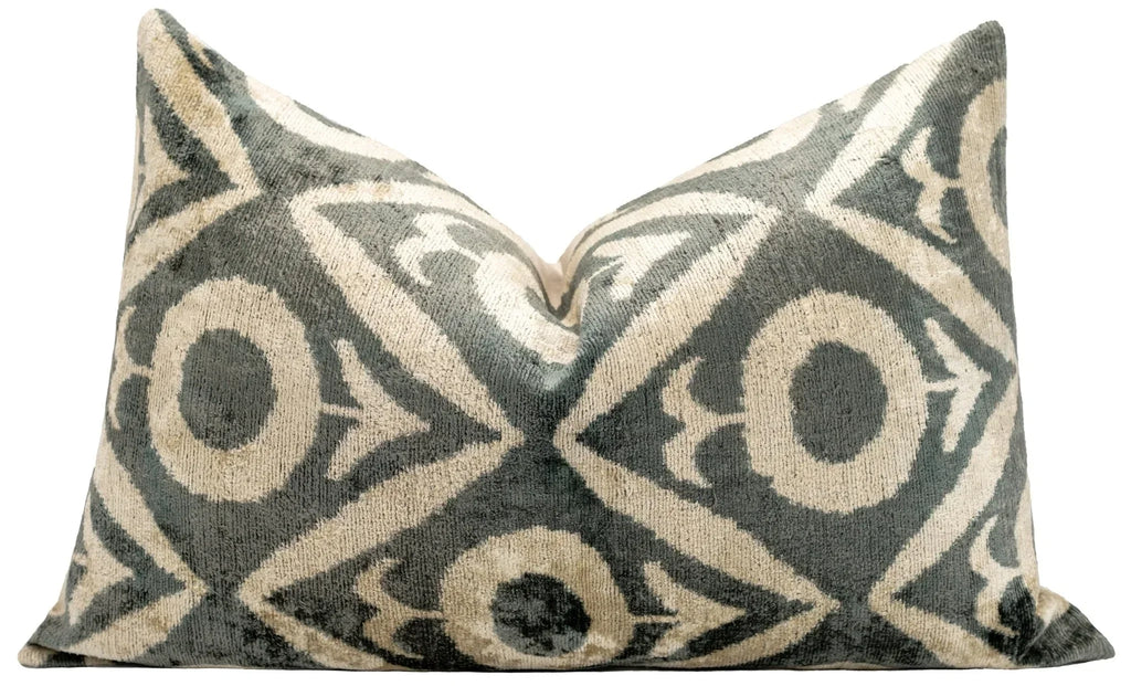 Geometric Gray Beige Throw Pillow 16x24 - Traditional Contemporary Cushion - Elegant Home Décor with Down Feather Insert Canvello